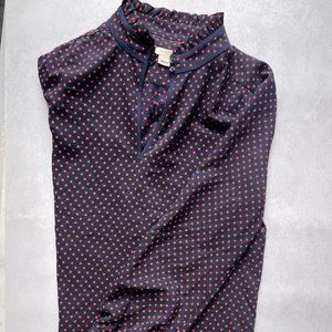 JCrew Red Dot Navy Blouse
